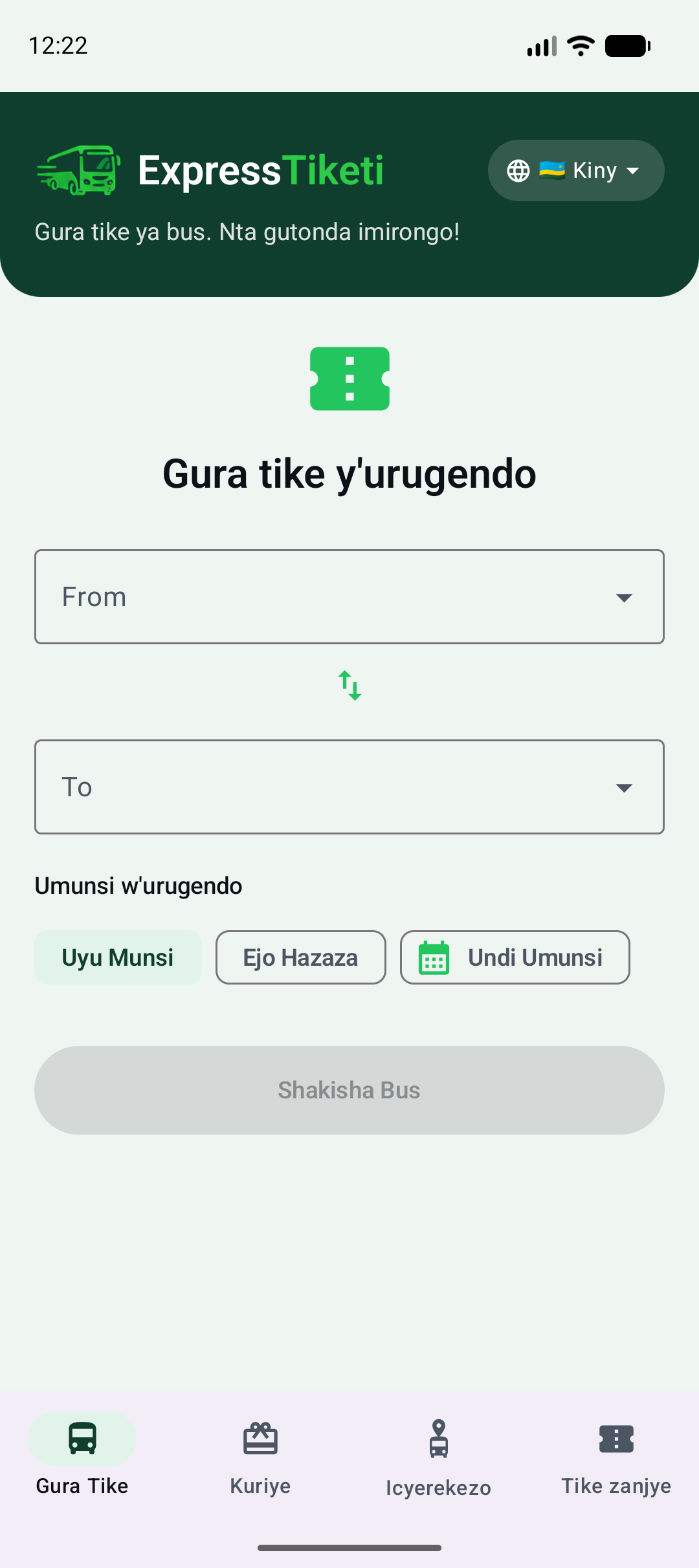ExpressTiketi app home screen